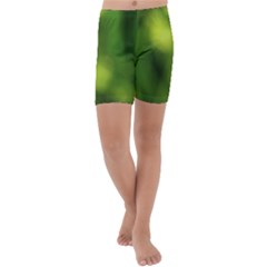 Green Vibrant Abstract No3 Kids  Lightweight Velour Capri Yoga Leggings by DimitriosArt