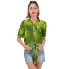 Green Vibrant Abstract No3 Tie Front Shirt  by DimitriosArt