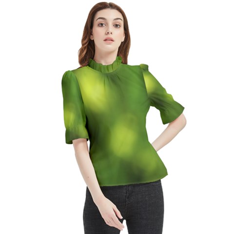 Green Vibrant Abstract No3 Frill Neck Blouse by DimitriosArt