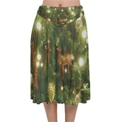 Christmas Tree Decoration Photo Velvet Flared Midi Skirt