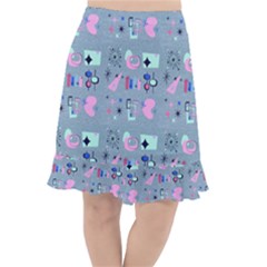 50s Diner Print Blue Fishtail Chiffon Skirt by NerdySparkleGoth