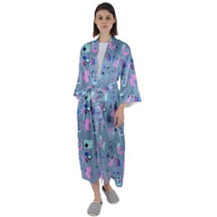 50s Diner Print Blue Maxi Satin Kimono by NerdySparkleGoth