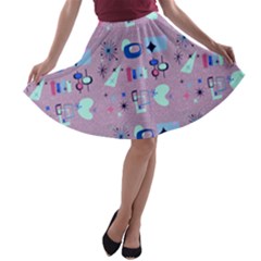 50s Diner Print Pink A-line Skater Skirt by NerdySparkleGoth