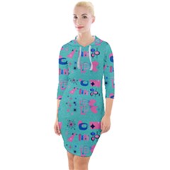 50s Diner Print Mint Green Quarter Sleeve Hood Bodycon Dress by NerdySparkleGoth