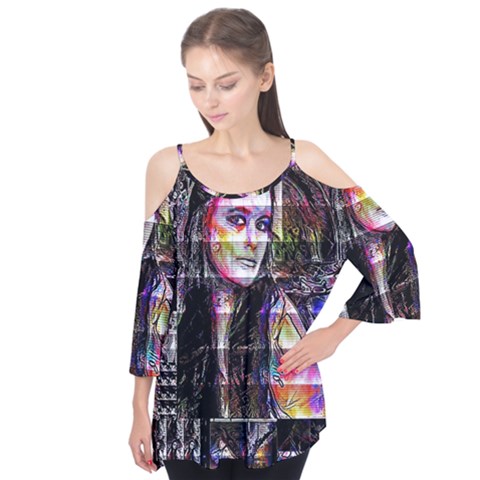 Hungry Eyes Ii Flutter Sleeve Tee  by MRNStudios