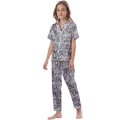 Ancient Greek Typography Photo Kids  Satin Short Sleeve Pajamas Set