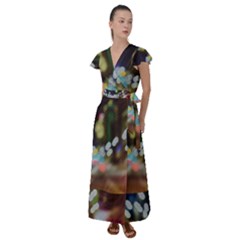 City Lights Series No4 Flutter Sleeve Maxi Dress by DimitriosArt