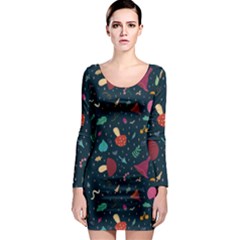 Bright Mushrooms Long Sleeve Bodycon Dress by SychEva