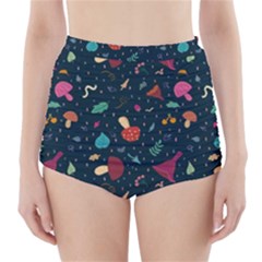 Bright Mushrooms High-waisted Bikini Bottoms by SychEva