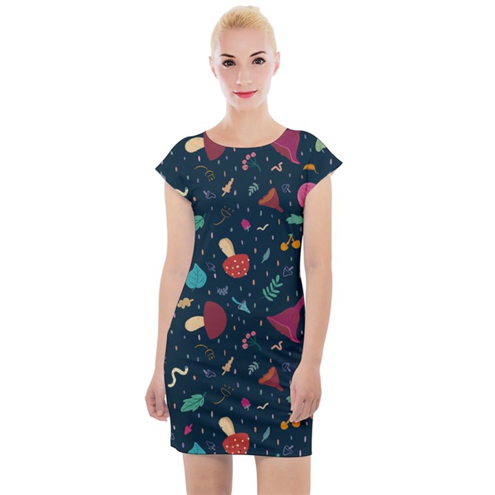 Bright Mushrooms Cap Sleeve Bodycon Dress