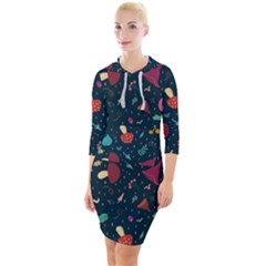 Bright Mushrooms Quarter Sleeve Hood Bodycon Dress by SychEva