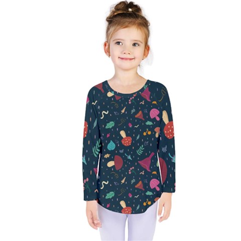 Bright Mushrooms Kids  Long Sleeve Tee by SychEva