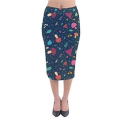 Bright Mushrooms Velvet Midi Pencil Skirt by SychEva