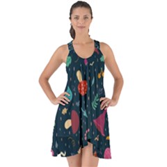 Bright Mushrooms Show Some Back Chiffon Dress by SychEva