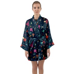 Bright Mushrooms Long Sleeve Satin Kimono by SychEva