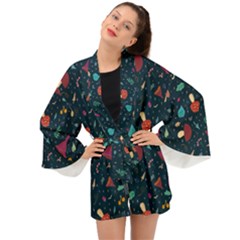 Bright Mushrooms Long Sleeve Kimono by SychEva