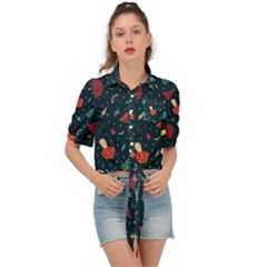 Bright Mushrooms Tie Front Shirt  by SychEva