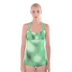 Green Vibrant Abstract No4 Boyleg Halter Swimsuit 