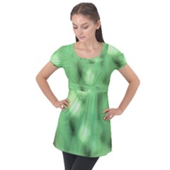 Green Vibrant Abstract No4 Puff Sleeve Tunic Top