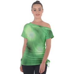 Green Vibrant Abstract No4 Off Shoulder Tie-Up Tee