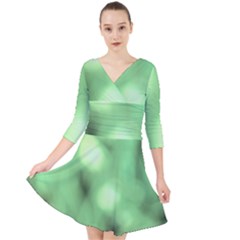 Green Vibrant Abstract No4 Quarter Sleeve Front Wrap Dress