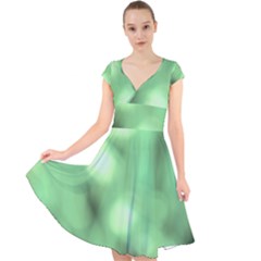 Green Vibrant Abstract No4 Cap Sleeve Front Wrap Midi Dress