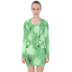 Green Vibrant Abstract No4 V-neck Bodycon Long Sleeve Dress