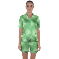 Green Vibrant Abstract No4 Satin Short Sleeve Pajamas Set