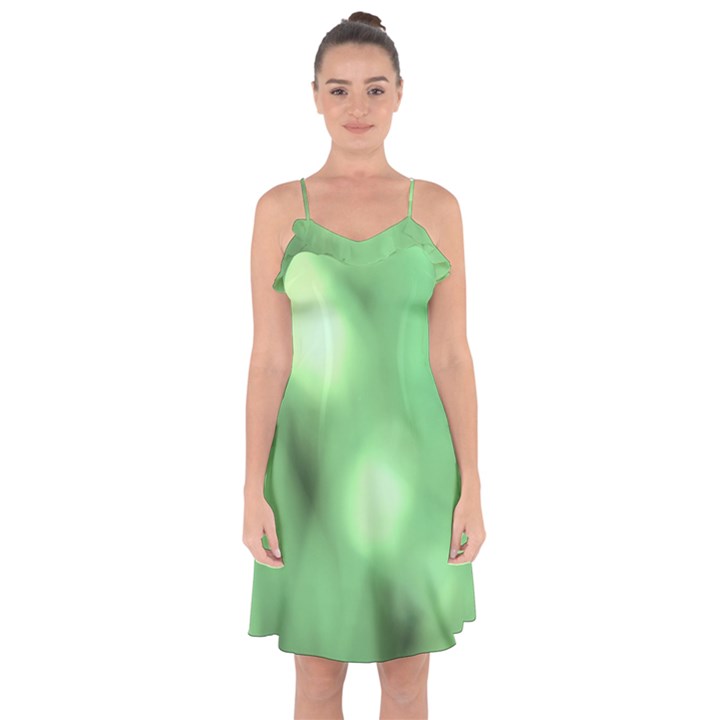 Green Vibrant Abstract No4 Ruffle Detail Chiffon Dress