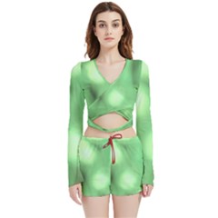 Green Vibrant Abstract No4 Velvet Wrap Crop Top and Shorts Set