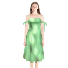 Green Vibrant Abstract No4 Shoulder Tie Bardot Midi Dress