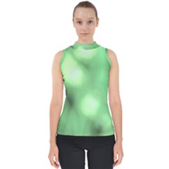 Green Vibrant Abstract No4 Mock Neck Shell Top