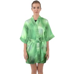 Green Vibrant Abstract No4 Half Sleeve Satin Kimono  by DimitriosArt