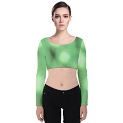 Green Vibrant Abstract No4 Velvet Long Sleeve Crop Top