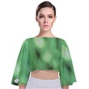 Green Vibrant Abstract No4 Tie Back Butterfly Sleeve Chiffon Top View1