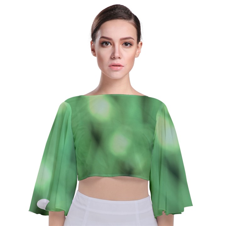 Green Vibrant Abstract No4 Tie Back Butterfly Sleeve Chiffon Top