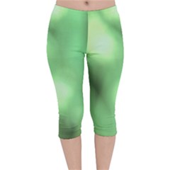 Green Vibrant Abstract No4 Velvet Capri Leggings 