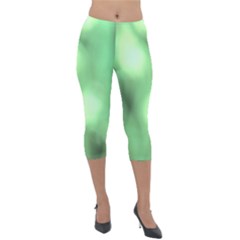 Green Vibrant Abstract No4 Lightweight Velour Capri Leggings  by DimitriosArt