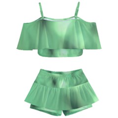 Green Vibrant Abstract No4 Kids  Off Shoulder Skirt Bikini