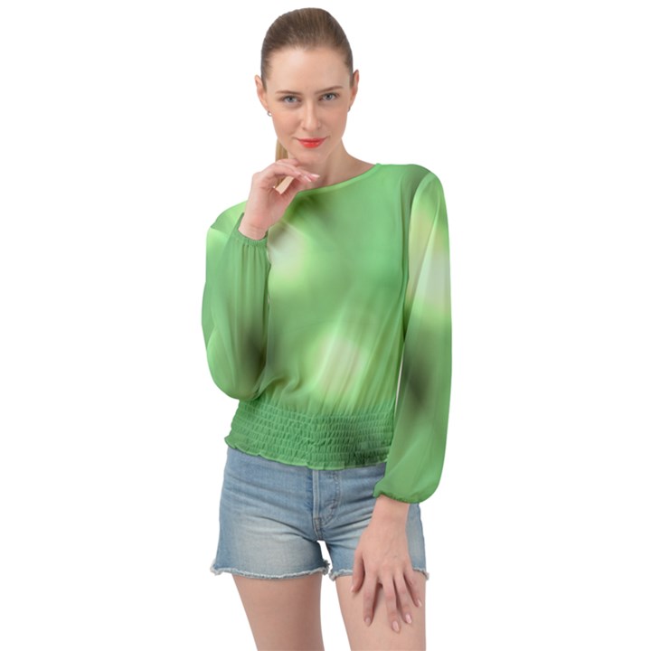 Green Vibrant Abstract No4 Banded Bottom Chiffon Top