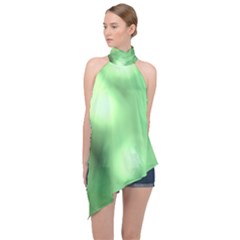 Green Vibrant Abstract No4 Halter Asymmetric Satin Top