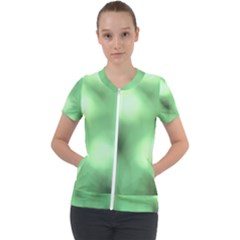 Green Vibrant Abstract No4 Short Sleeve Zip Up Jacket