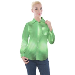 Green Vibrant Abstract No4 Women s Long Sleeve Pocket Shirt