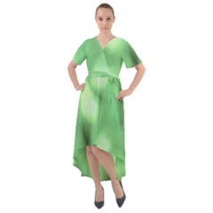 Green Vibrant Abstract No4 Front Wrap High Low Dress