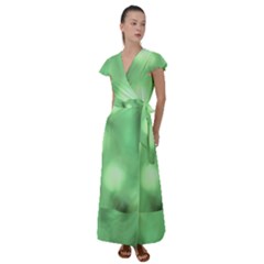 Green Vibrant Abstract No4 Flutter Sleeve Maxi Dress