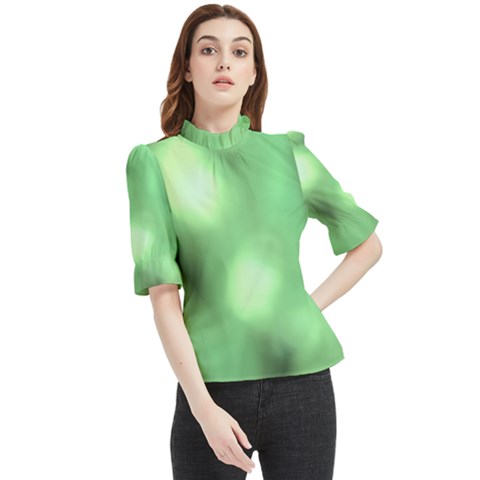 Green Vibrant Abstract No4 Frill Neck Blouse by DimitriosArt