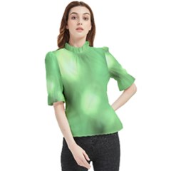 Green Vibrant Abstract No4 Frill Neck Blouse