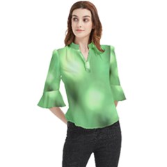 Green Vibrant Abstract No4 Loose Horn Sleeve Chiffon Blouse