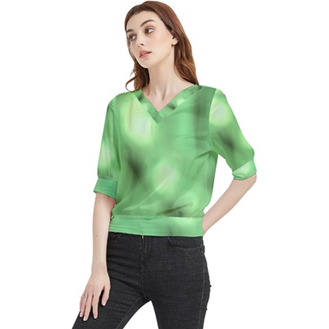 Green Vibrant Abstract No4 Quarter Sleeve Blouse by DimitriosArt