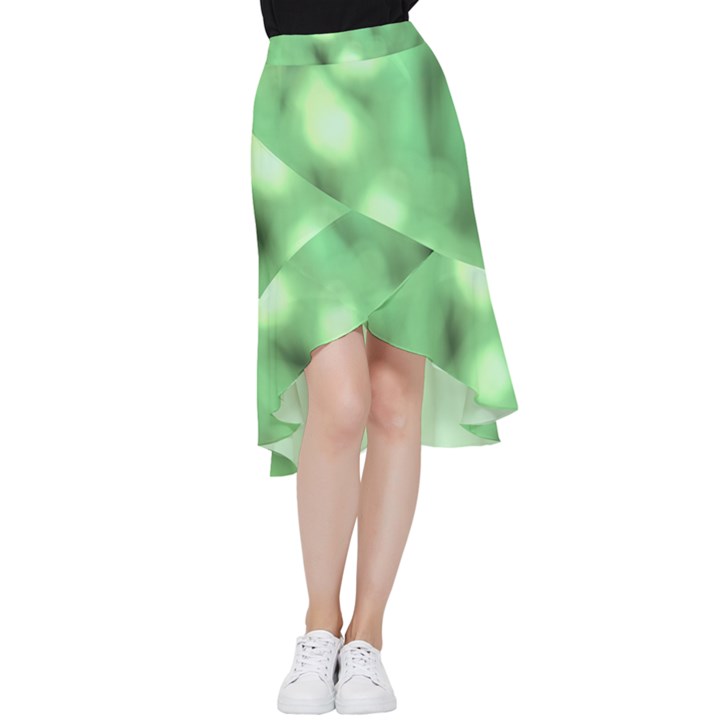 Green Vibrant Abstract No4 Frill Hi Low Chiffon Skirt